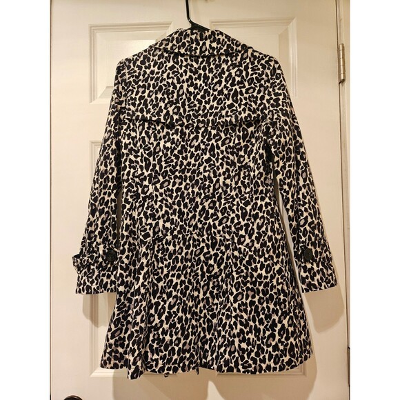XXI Womens Medium Trench Coat Button Up Leopard Animal Print Black Gray White - Picture 4 of 5
